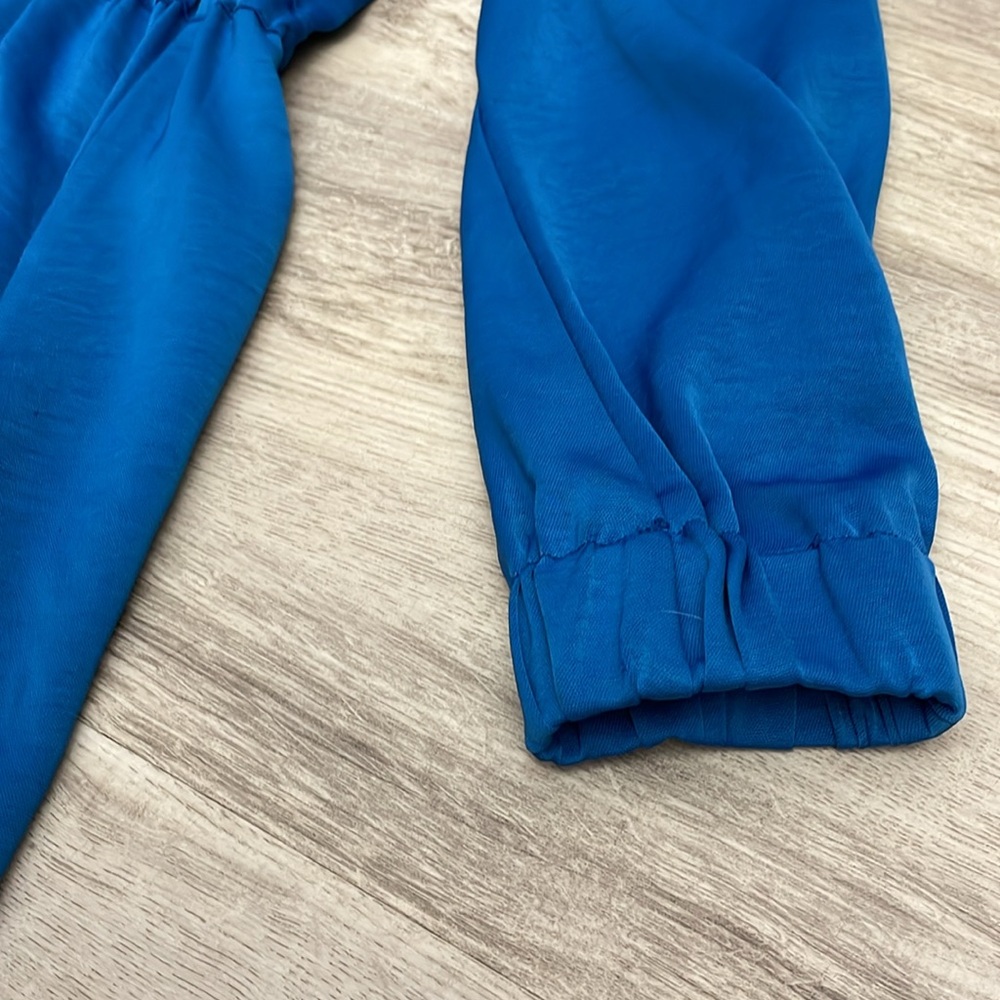 ENVI Blue Silky Elastic Drawstring Waist Long Sleeve Midi Dress Size Small - Picture 7 of 15